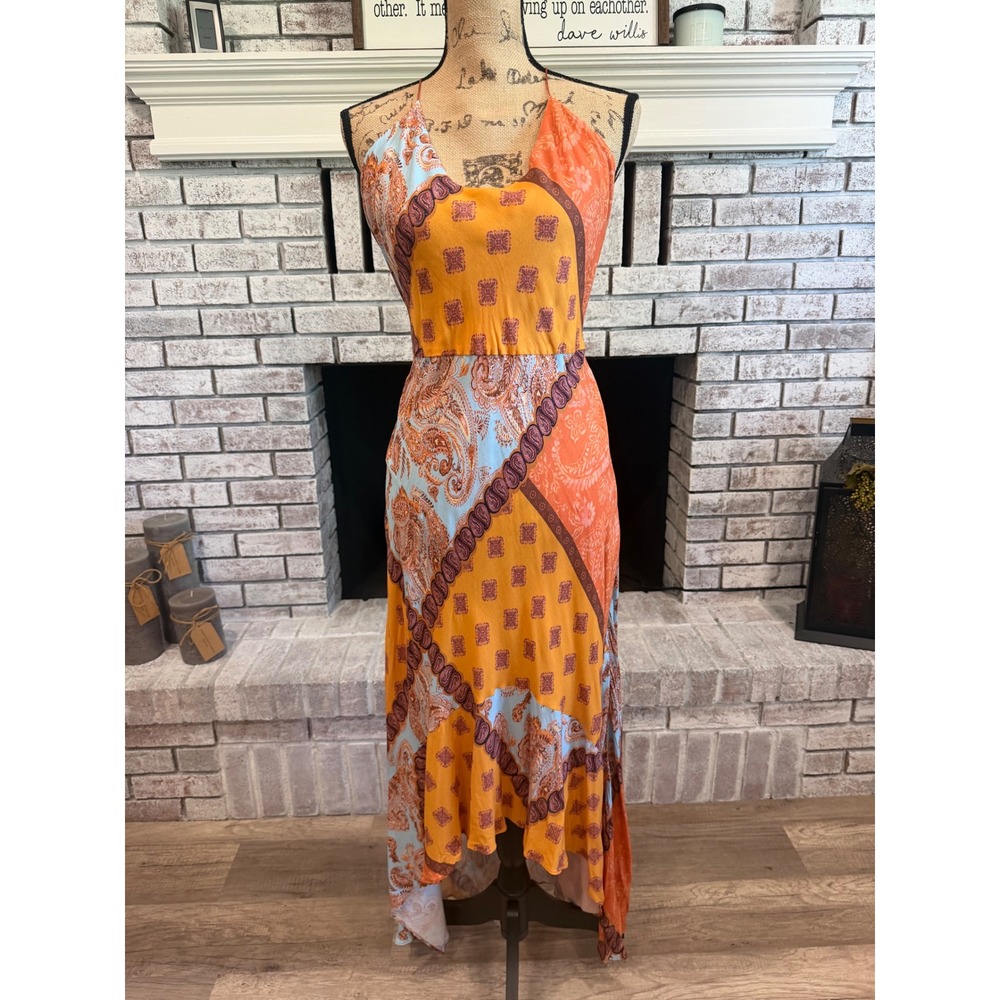 Esteban Cortazar Seven Seven Dress Womens XL Orange Paisley Boho Maxi Dress